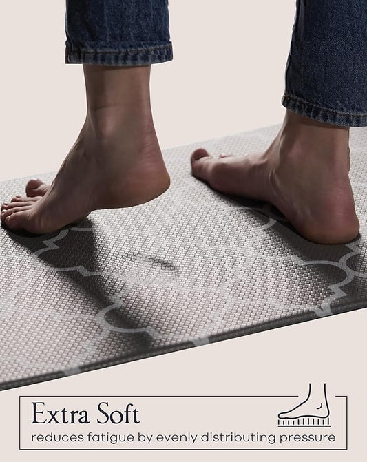 Anti-Fatigue Kitchen Mat Set – 2-Piece Memory Foam Cushioned Mats for Standing – Grey Lantern, 18×30 & 18×60, 0.4 in Thick, Waterproof, Non-Slip – Homergy