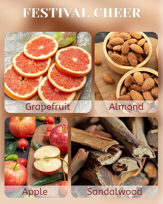 M&SENSE Festival Cheer Wooden Wick 18oz Almond & Apple Scented Clean Natural Soy Wax Candle, 100 Hours Burn Aromatherapy Large Candle for Housewarming Bathroom Bedroom