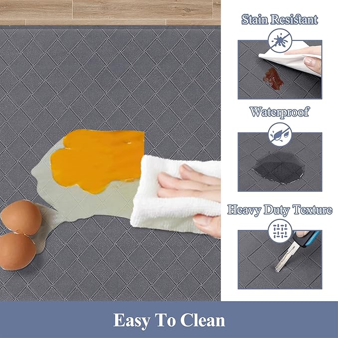 HEBE Anti Fatigue Kitchen Mats for Floor Set of 3 Cushioned Kitchen Rug Sets 3 Piece Non Slip Kitchen Rugs and Mats Waterproof Comfort Standing Mat Runner for Home Office,Sink,Laundry