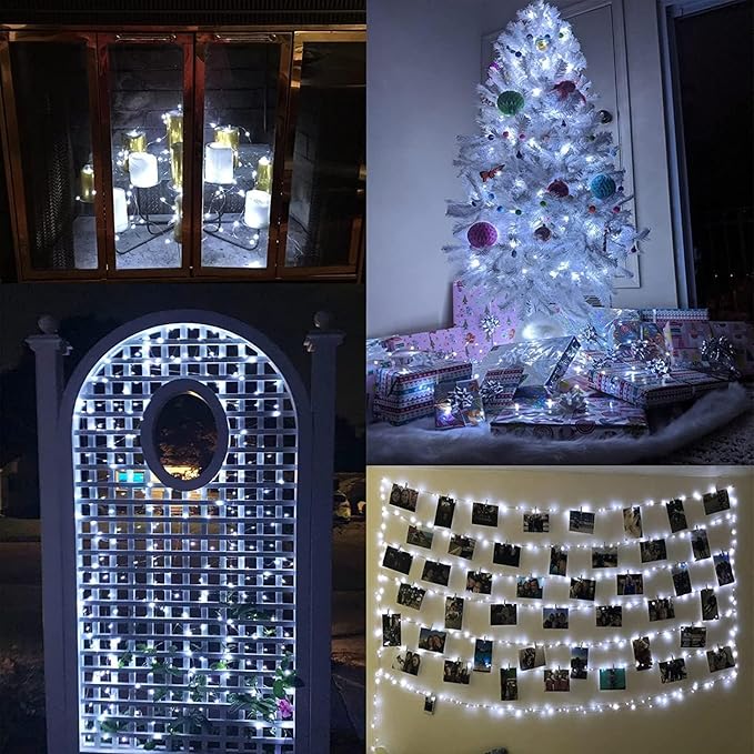 66Ft 200LED Red and White LED Fairy Lights Plug in, Waterproof String Light Outdoor 8 Modes Christmas Lights Bedroom Decor, Twinkle Light for Girl's Room Christmas Decorations (Cool White&Red)