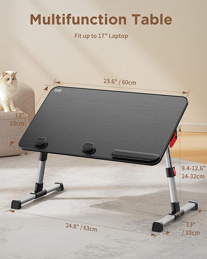 SAIJI Laptop Bed Tray Table, Adjustable Home Office Standing Desk Portable Lightweight Foldable Lap Desk for Sofa Couch Floor Working Studying Reading Writing Eating,Fit Up to 17" Laptop(Large,Black)