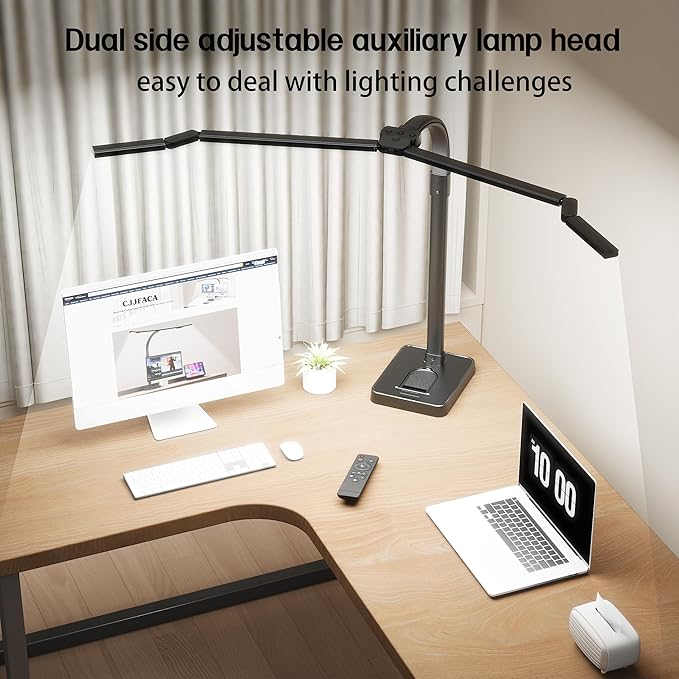 Office Home Desk Lamp,24W Super Bright Eye-Care Desk Lamp,Adjustable Gooseneck Office LED Task Light with Soft Non-Glare Lighting,Suitable for Studying,Reading (Black) (Plus)