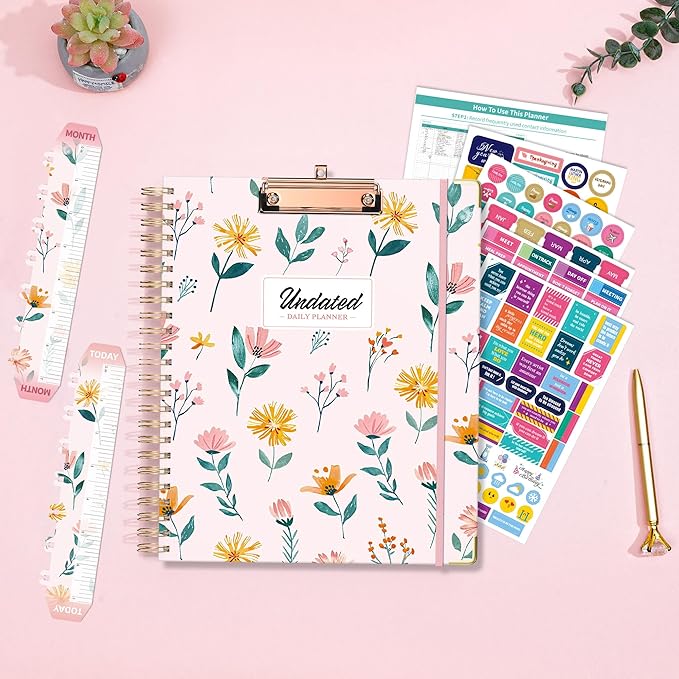 Ospelelf Undated Spiral Bound Planner 2025 Daily, Weekly and Monthly Planner, Pink Teacher Planner 12 Month 8.5 x 11