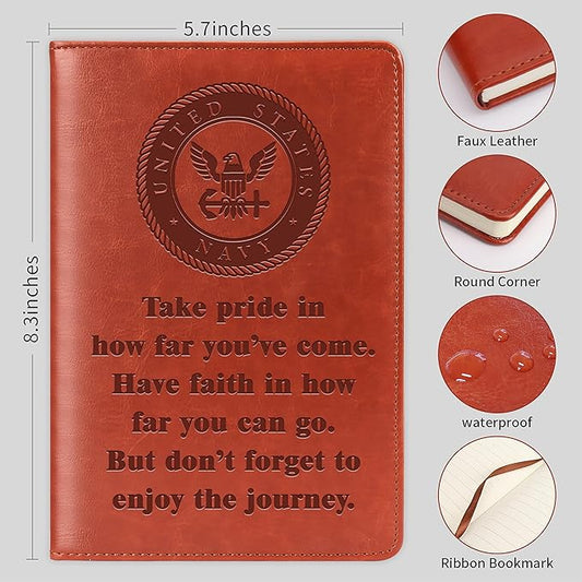 Navy Gift Navy Notebook Take Pride In How Far You’ve Come Lined Journal Notebook Military Faux Leather Journal Appreciation Gift Motivational Gift for Navy(Take pride-NAVY)