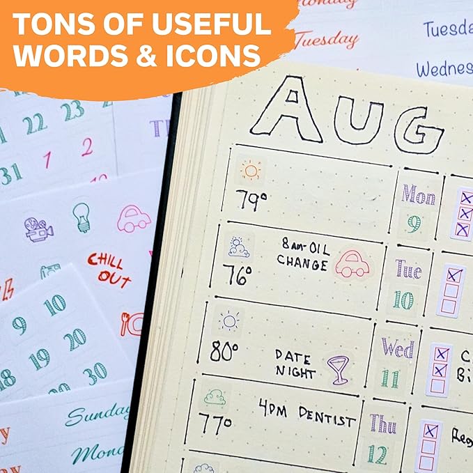 Weekly Planner Layout Journaling Supplies Kit (32 pcs) - 18 Weekly Layout A5 Planner Stencils and 14 Sheets Colorful Planner Stickers, Planner Accessories Compatible with A5 Bullet Journals