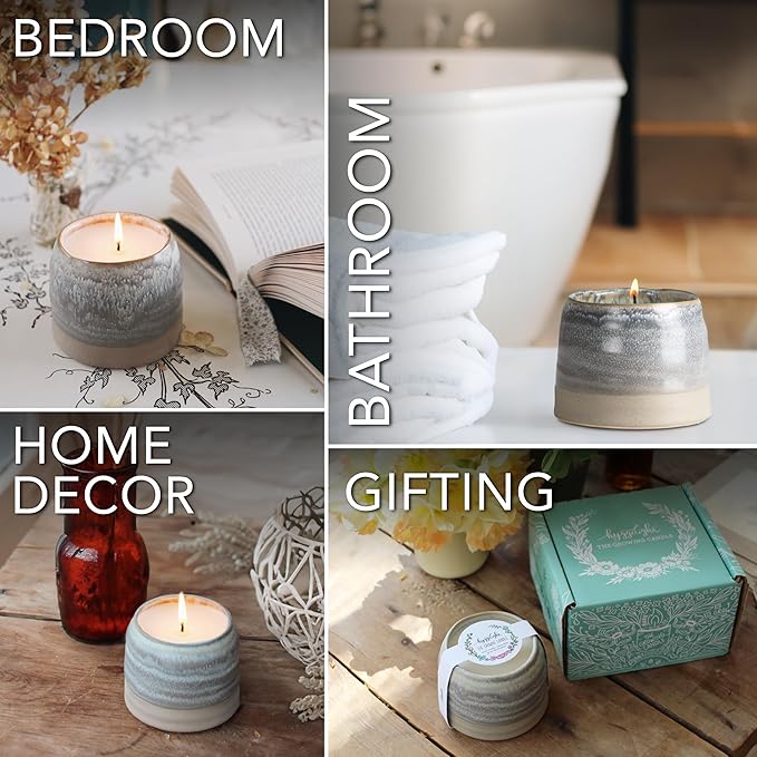 The Growing Candle, Lemongrass Scented, 10oz Ceramic Pot, Single Wick Aromatherapy Candles, 100% Soy for Women and Men, Greta