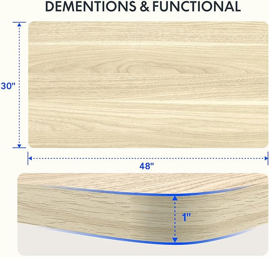 FLEXISPOT EN1 One-Piece Standing Desk, 48 x 30 Inches Electric Height Adjustable Desk for Home Office (White Frame + White Wood Grain Desktop)