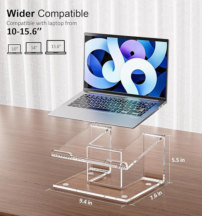 2 Pack Acrylic Laptop Stand for Desk, Computer Riser for 10-15.6 Inch Laptops, Ergonomic Laptop Holder, Computer Stand Compatible with Macbooks and Notebooks- Clear