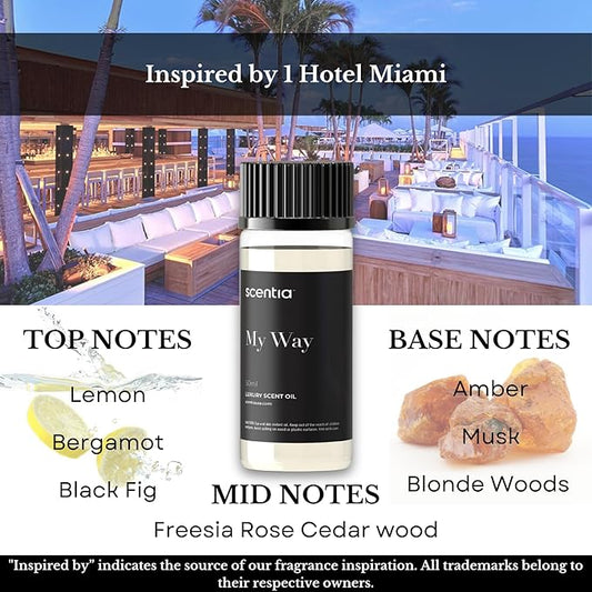 My Way Hotel Diffuser Oil | Aromatherapy Fragrances Inspired by 5-Star Hotels | Luxurious Scents Gift Box Set - 3 x 50ml Bottles Set - The 1 Hotel Miami Beach, W Magic, The Ritz Carlton