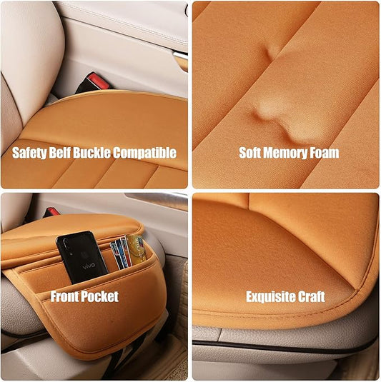 Premium Car Seat Cushion, Driver Cushion with Comfort Memory Foam & Non-Slip Rubber Bottom, Car Seat Pad Works with 95% of Vehicles and Office Chair or Home (Orange)