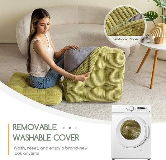 Washable Floor Pillow Cushion for Adults, Meditation Cushion Pillow, Large Square Floor Sitting, Removable Tufted Corduroy Cover, for Tatami Living Room or Yoga, 22x22 Inch, 2Pack, Machine Washable