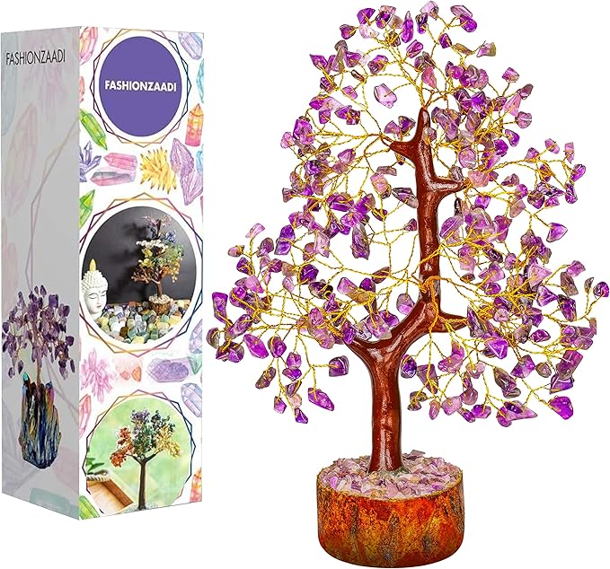 FASHIONZAADI Amethyst Crystals Tree of Life - Stones and Crystals - Bonsai Tree - Good Luck Gifts for Women - Meditation Accessories - Chakra Stones Decor
