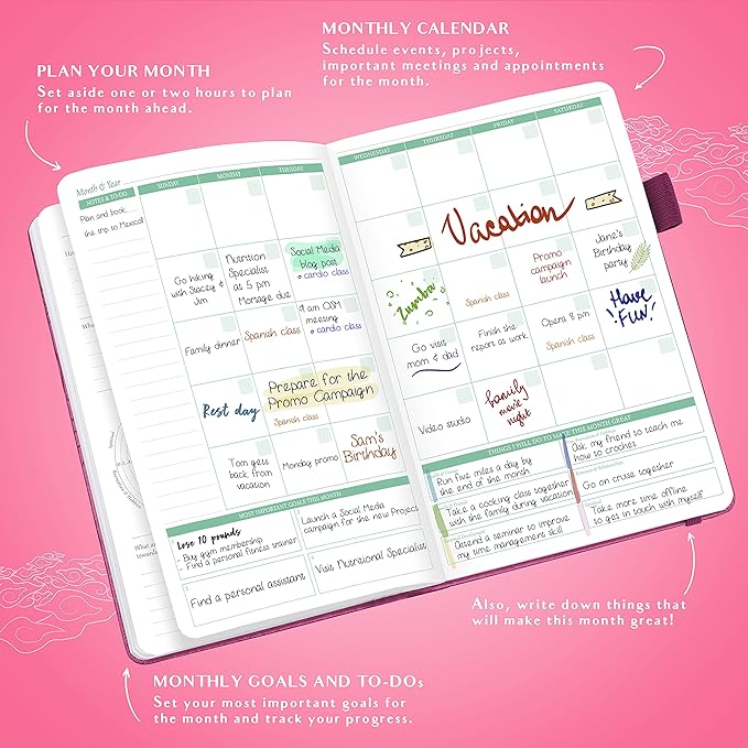 Legend Weekly Colorful Planner 2nd Edition – Undated Life & Work Agenda Journal for Time Management, Goal Setting, Productivity, Tasks & To Do Lists – A5 size, 5.8 ″ x 8.3″, Hardcover – Hot Pink