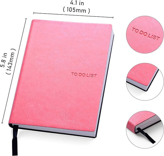 Daily to Do Checklist Notebook, Task Management, Organizer Planner, Hardcover, Ribbon Bookmark, 4.1 x 5.8”, A6 size, 110 Sheets (Pink)