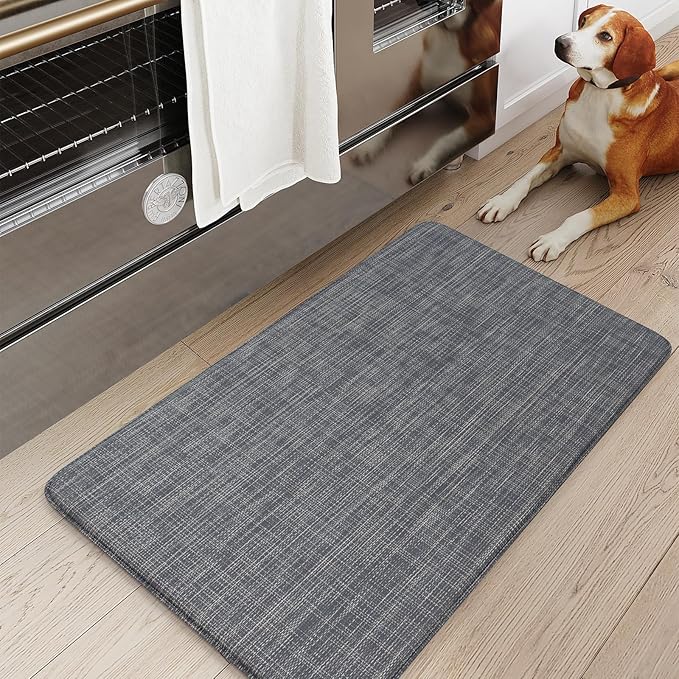KIMODE Anti Fatigue Kitchen Mat 17.3"x29", Dark Blue Farmhouse Kitchen Floor Mats Non Slip, Textilene Kitchen Mat for Floor Non Slip, Memory Foam Standing Mat for Laundry Office Sink Desk