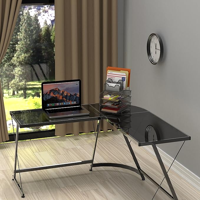 Simple Houseware 3-Tier Stackable Desk Organizer with 5 Compartments - Letter Tray and Step File Sorter, Black