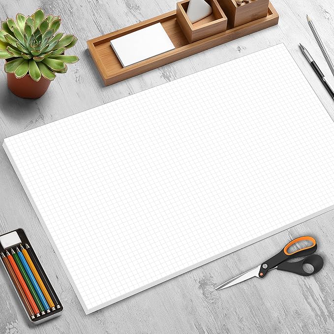 321Done Graph Paper Notepad - Ledger Size (11" x 17") 50 Sheets - 0.25" Grid Planning Note Pad - Tear-Off Edge Glued Luxury Smooth Thick Premium Paper - Made in USA - Plain White
