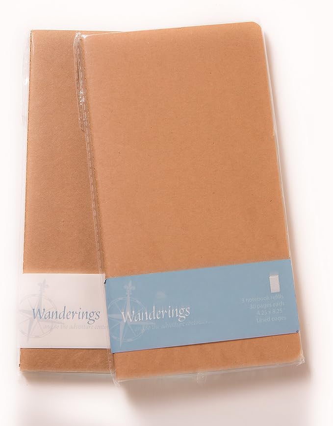 WANDERINGS Dotted Regular Size Travelers Notebook Inserts | 4.25" x 8.25"/11cm x 21cm | 100 gsm Paper | 3 Hand-Stitched Booklets/180 Pages | Travelers Notebook Refills for Journals, Diaries, Planners