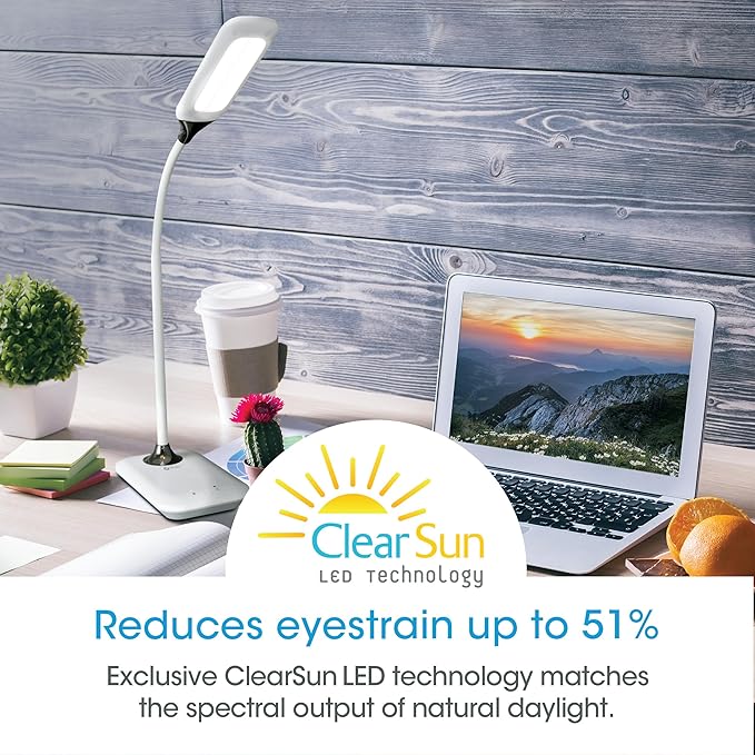 Ottlite Enhance LED Sanitizing Desk Lamp with USB Charging – Eliminates up to 99.9% of Bacteria, Touch Activated, Flexible Neck, Modern Light for Reading, Crafting & Office Desktop