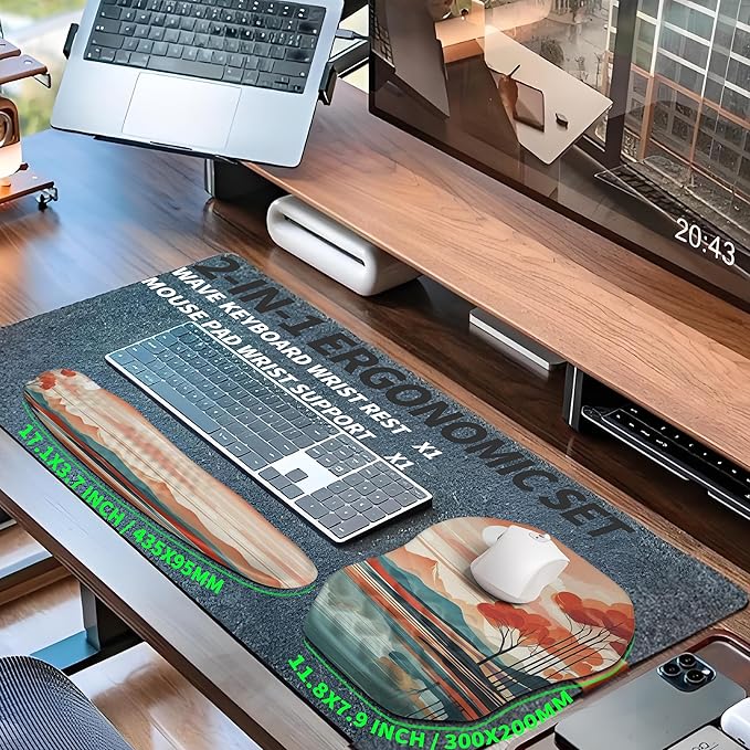 2-in-1 Ergonomic Set, Wave Keyboard Wrist Rest and Massage Slope Mouse Pad Wrist Support, Rebound Memory Foam for Relieve Carpal Tunnel Syndrome and Wrist Pain (Landscape)