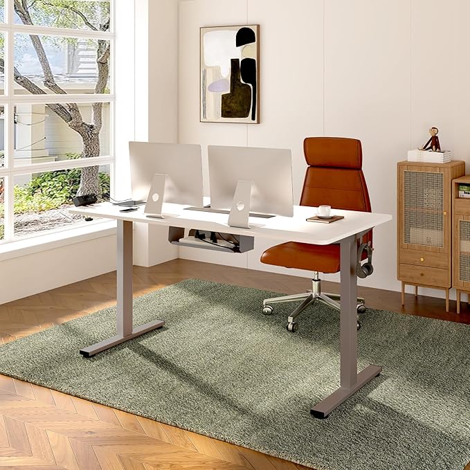 FLEXISPOT EN2 Whole-Piece Standing Desk with Clamp Power Strip, 48 x 30 Electric Stand Up Height Adjustable Desk with Cable Management (Gray Frame + 48" White Top, 2 Packages)