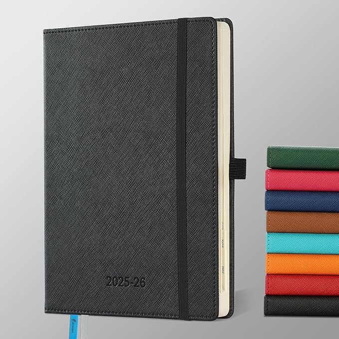 Weekly Monthly 2025-2026 Planner (July 25-Dec 26),8.5"x6.5",18 Months Agenda Plan with Month Tabs & Pocket,Expenses/Note Pages, Academic Calendar with Vegan Leather Cover,Black