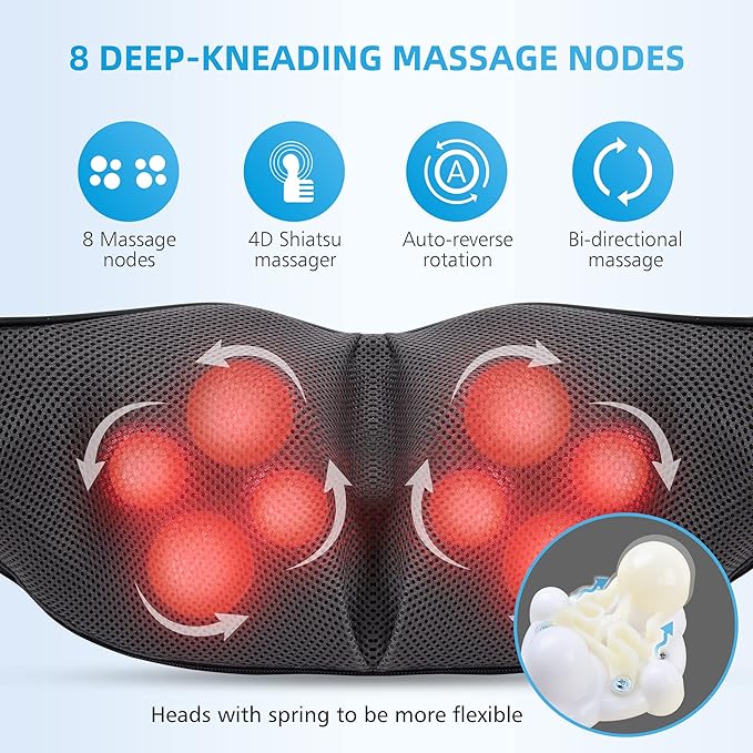 CooCoCo Shiatsu Neck Massager -4D Kneading Back Massager with Heat, Birthday Day Gifts for Dad/Women/Men, Deep Kneading Electric Massage Pillow, Massagers for Back and Neck Shoulder