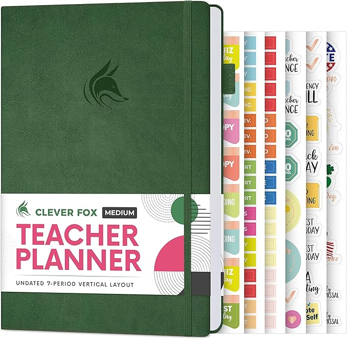 Clever Fox Teacher Planner – School Year Planner with Calendars & Lesson Plans – Teacher Plan Book for Classroom & Homeschool Organization - Undated, A5 Size, Hardcover (Dark Green)