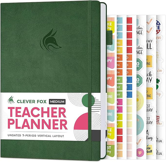 Clever Fox Teacher Planner – School Year Planner with Calendars & Lesson Plans – Teacher Plan Book for Classroom & Homeschool Organization - Undated, A5 Size, Hardcover (Dark Green)