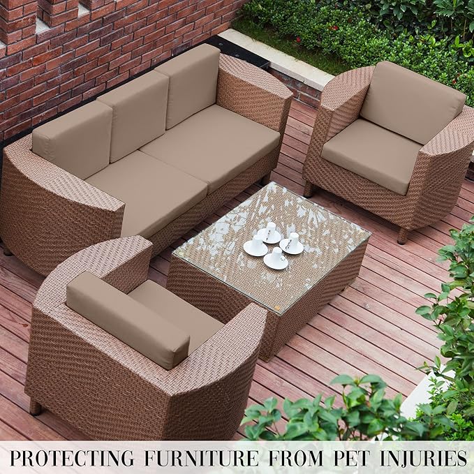 8Pcs Stretch Patio Cushion Covers Waterproof Outdoor Cushion Covers, Outdoor Couch Covers Patio Couch Cover Slipcovers Polyester Fiber (Cover Only)(Khaki)