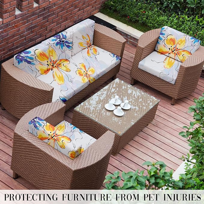 8Pcs Stretch Patio Cushion Covers Outdoor Cushion Cover, Jacquard Stretch Cushion Covers, Cover Replacement, Outdoor Sofa Covers, Washable Furniture Couch Cushion Cover (Mystery Sea)