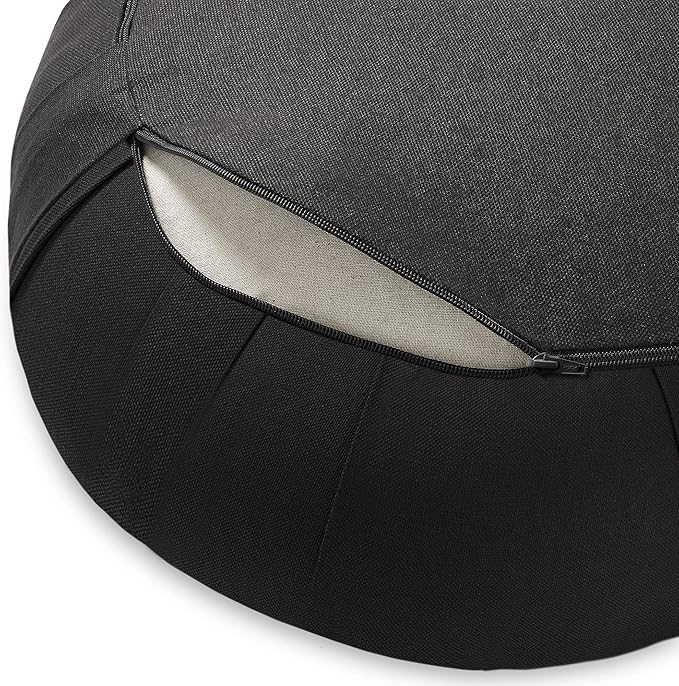 Zafu Meditation Cushion, 15" Round Buckwheat Yoga Pillow with Organic Cotton Cover