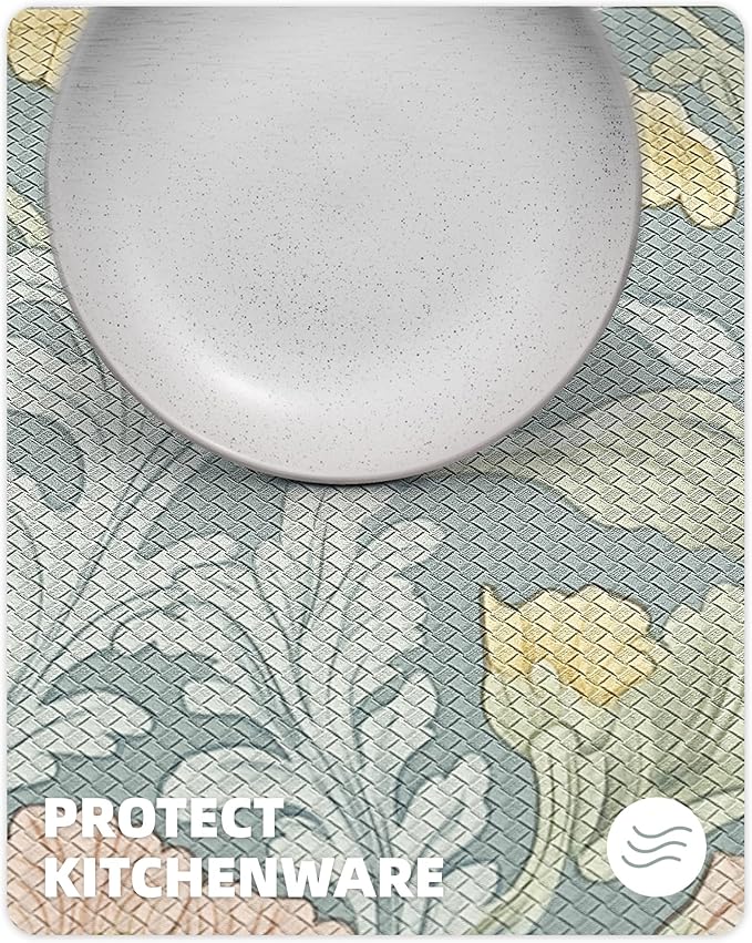 Color&Geometry Floral Kitchen Mat 24"x59", Anti Fatigue Mats for Kitchen Floor, Kitchen Rugs Non Slip, Waterproof & Oil Proof Kitchen Runner for Standing Desk Office, Sink - Dusty Blue