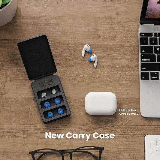 Foam Masters Ultra-Premium Memory Foam Ear Tips for AirPods Pro 1st & 2nd Gen | 3 Pairs | New Ver. | Secure Fit | Super Comfort | Better Noise Cancel | Replacement Buds (Large, Supercar Blue)