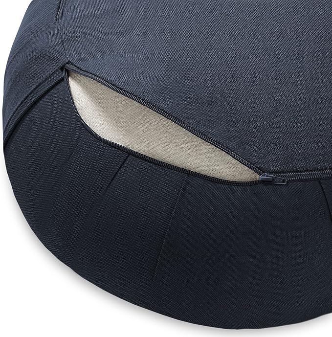 Zafu Meditation Cushion, 15" Round Buckwheat Yoga Pillow with Organic Cotton Cover