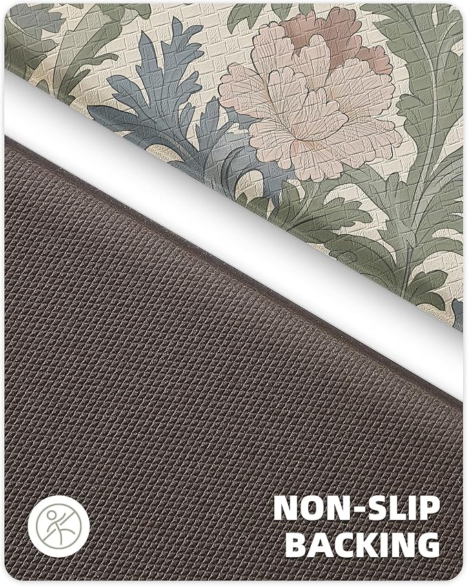 Color&Geometry Floral Kitchen Mat 24"x59", Anti Fatigue Mats for Kitchen Floor, Kitchen Rugs Non Slip, Waterproof & Oil Proof Kitchen Runner for Standing Desk Office, Sink - Floral Beige