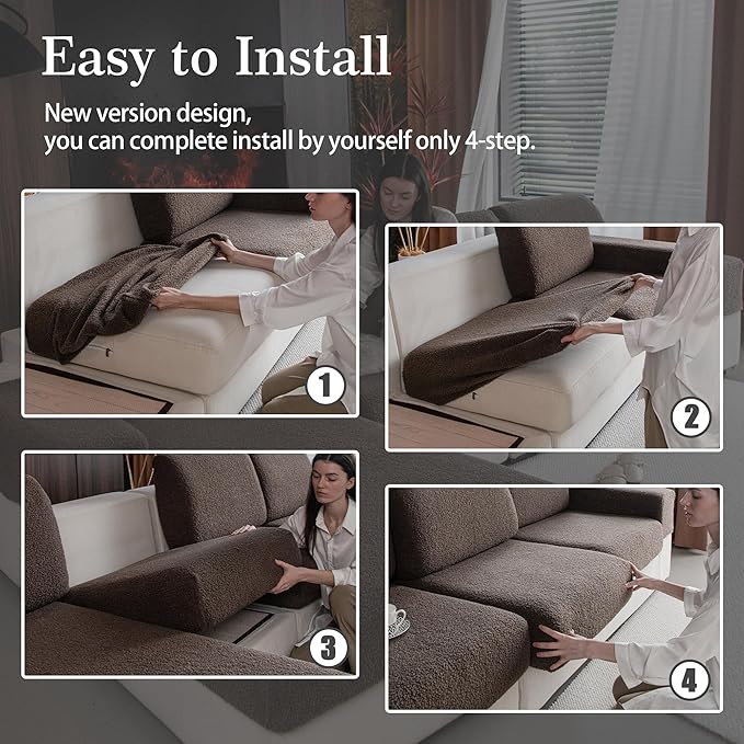 Couch Cushion Covers for Sectional Sofa, Stretch Soft Sofa Slipcovers Washable Wear-Resistant Universal Furniture Protector for Living Room(1 Piece Back Couch Cover, Brown)