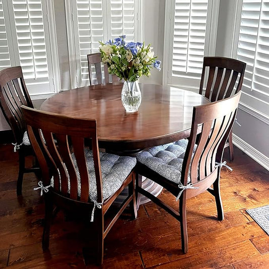 Barnett Home Decor Dining Chair Cushions with Ties, 16.5 x 18, Pack of 2 – Tibet Blue – 100% Cotton, Latex Foam Fill