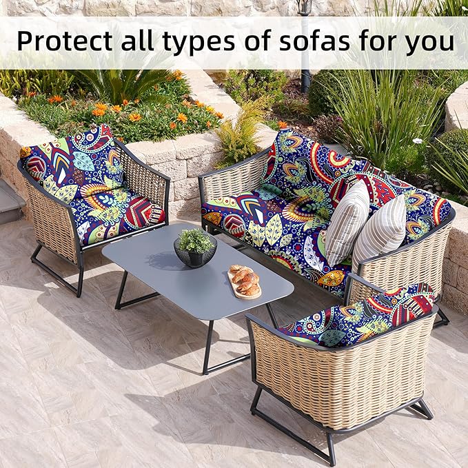 8Pcs Stretch Patio Cushion Covers,Outdoor Couch Covers Replacement,Outdoor Couch & Sofa Slipcovers,for Patio Furniture Cushion Covers,Washable Reusable urniture Protector (Rococo,Cover Only)