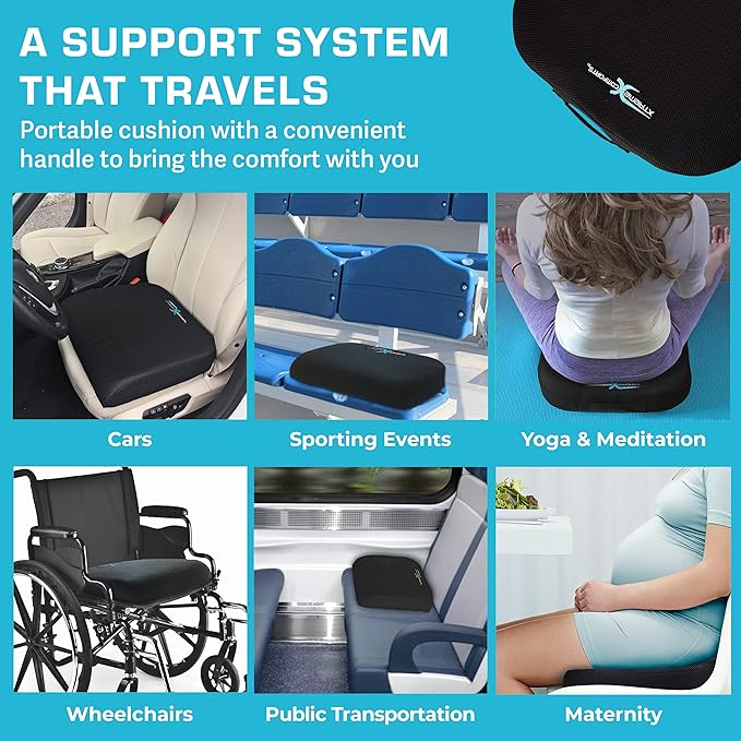 Xtreme Comforts Seat Cushions | Office Chair Cushions for Desk, Car, Wheelchair| Ergonomic Memory Foam Seat Cushion for Support & Comfort | Helps Improve Sitting Posture for Work & Body Relief