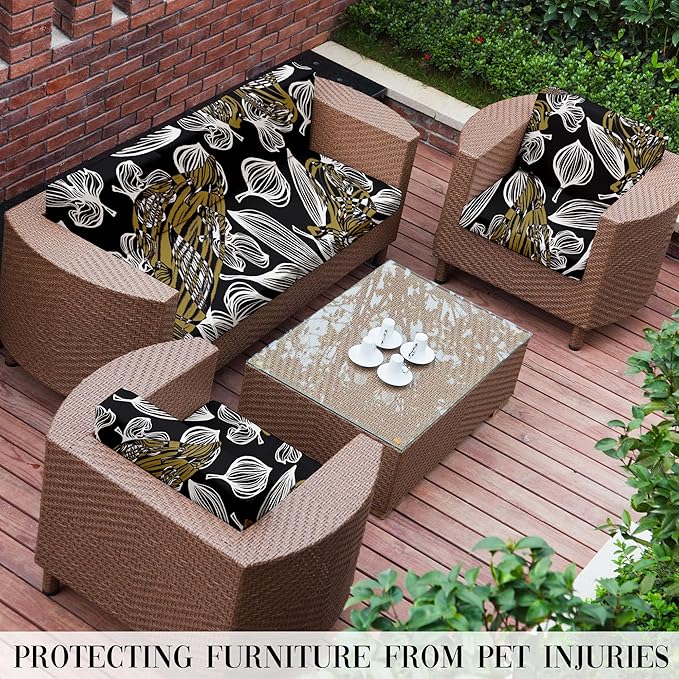 8Pcs Stretch Patio Cushion Covers Outdoor Cushion Cover, Jacquard Stretch Cushion Covers, Cover Replacement, Outdoor Sofa Covers, Washable Furniture Couch Cushion Cover (Herbal)