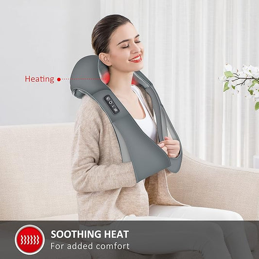 Snailax Shiatsu Neck and Shoulder Massager - Back Massager with Heat, Deep Kneading Electric Massage Pillow for Neck, Back, Shoulder,Foot Body (Grey)