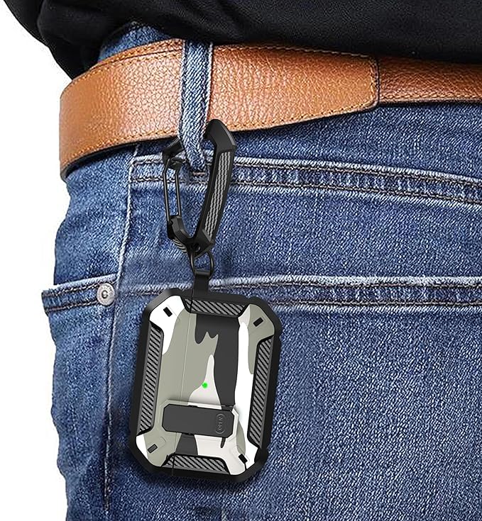 Maxjoy AirPods Pro 2nd/1st Generation Case Cover with Lock, AirPods Pro 2 Protective Case with Keychain Compatible with Apple AirPod Pro2 2023 USB C Cable 2022 Lightning Cable/ Pro1 2019, White Camo