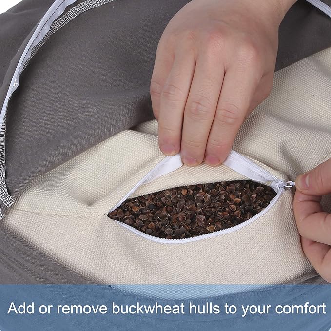 Zafu Buckwheat Meditation Cushion,D=13"/16" H=5.5",Round Zabuton Meditation Pillow,Yoga Bolster Kneeling Pillow Premium Yoga Pillow for Sitting on Floor Zippered Cotton Cover