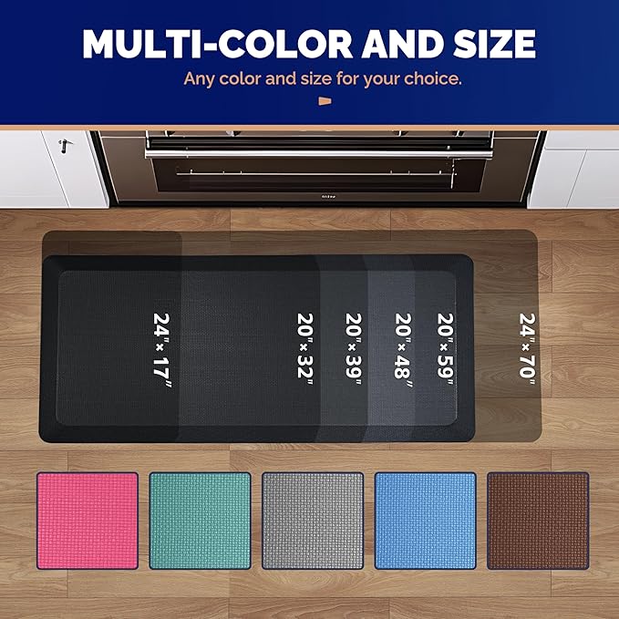 FEATOL Anti Fatigue Mat for Kitchen Floor – 9/10 Extra Thick Standing Cushioned Desk Mat Memory Foam, Ergonomic Floor Padded Comfort at Home, Kitchen, Office, Garage – NOT PVC (17" x 24", Black)