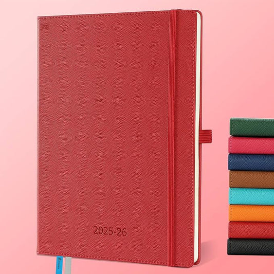Weekly Monthly 2025-2026 Planner (July 25-Dec 26),11.5"x8.5",18 Months Agenda Plan with Month Tabs & Pocket,Expenses/Note Pages, Academic Calendar with Vegan Leather Cover,Red