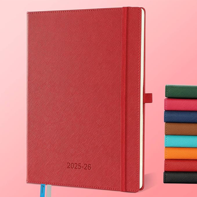 Weekly Monthly 2025-2026 Planner (July 25-Dec 26),11.5"x8.5",18 Months Agenda Plan with Month Tabs & Pocket,Expenses/Note Pages, Academic Calendar with Vegan Leather Cover,Red