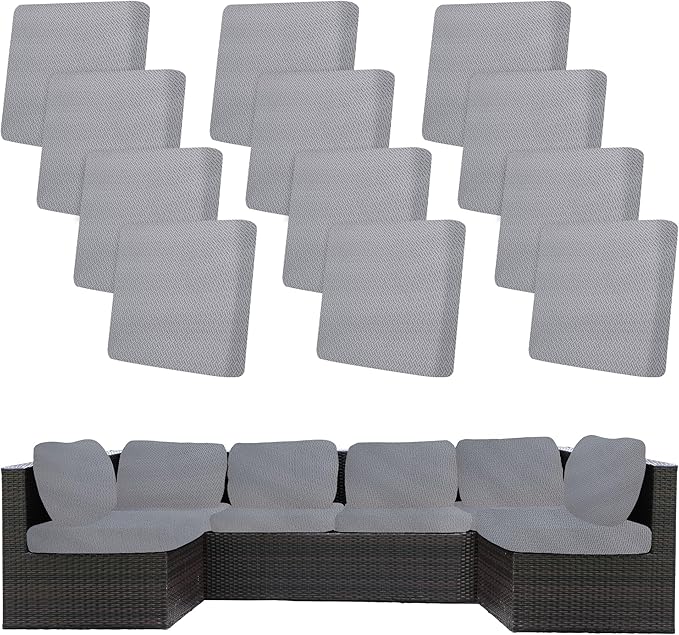 12Pcs Stretch Patio Cushion Covers,Outdoor Couch Covers Replacement,Outdoor Couch & Sofa Slipcovers,for Patio Furniture Cushion Covers,Washable Reusable Furniture Protector (Grey,Cover Only)