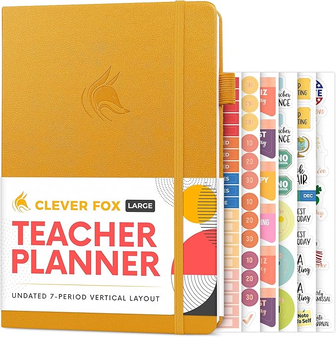 Clever Fox Teacher Planner – School Year Planner with Calendars & Lesson Plans – Teacher Plan Book for Classroom & Homeschool Organization - Undated, 7x10″, Hardcover (Amber Yellow)