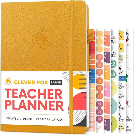 Clever Fox Teacher Planner – School Year Planner with Calendars & Lesson Plans – Teacher Plan Book for Classroom & Homeschool Organization - Undated, 7x10″, Hardcover (Amber Yellow)